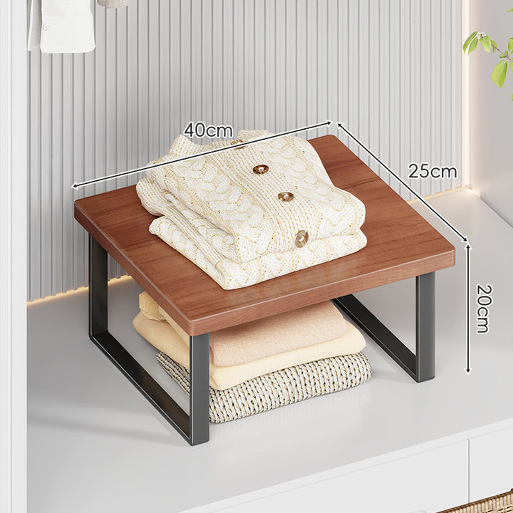 Compact Wooden-Top Metal Shelf Riser for Closet and Countertop