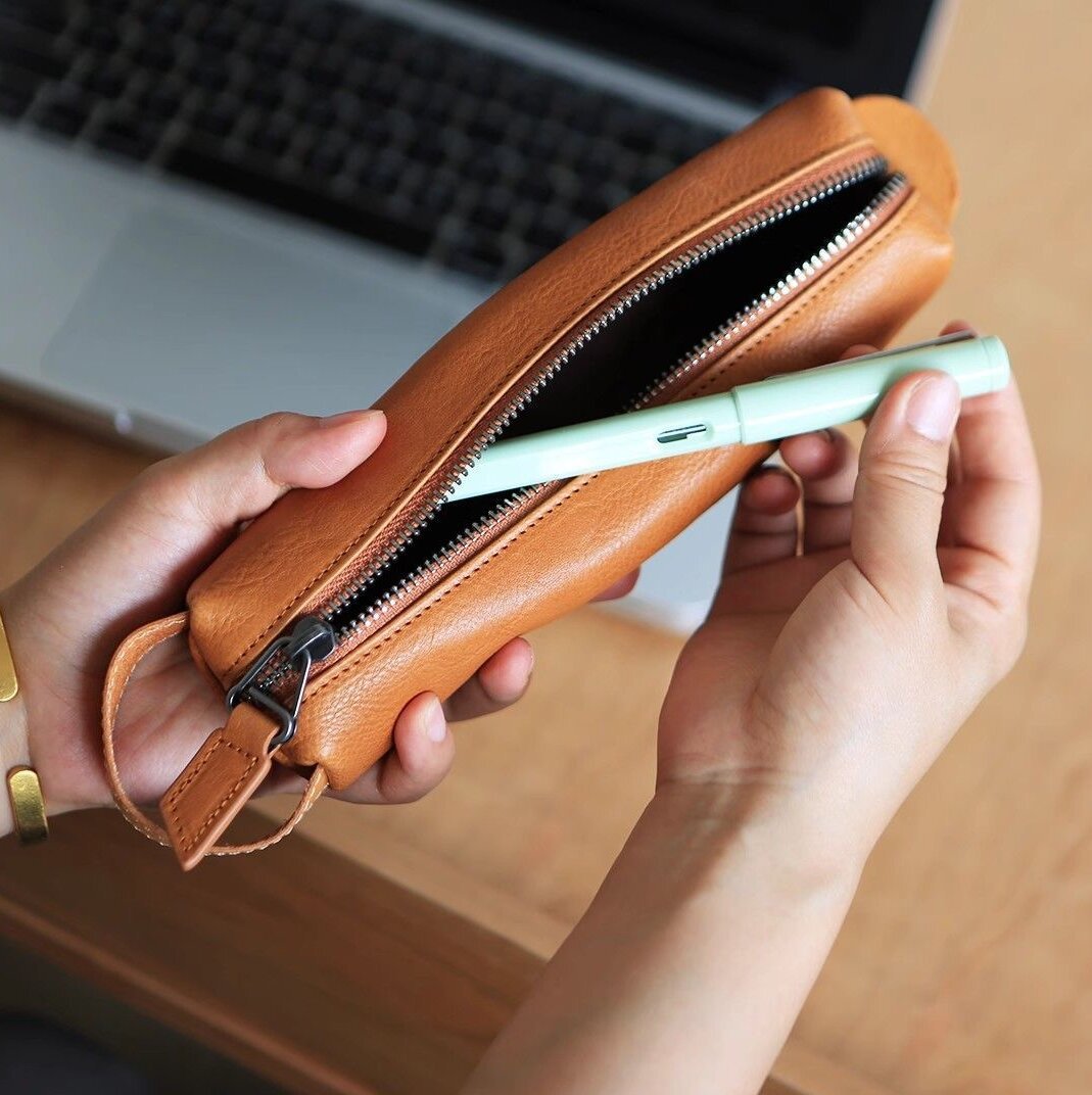 Stylish Zippered Leather Pencil Case Kalsten