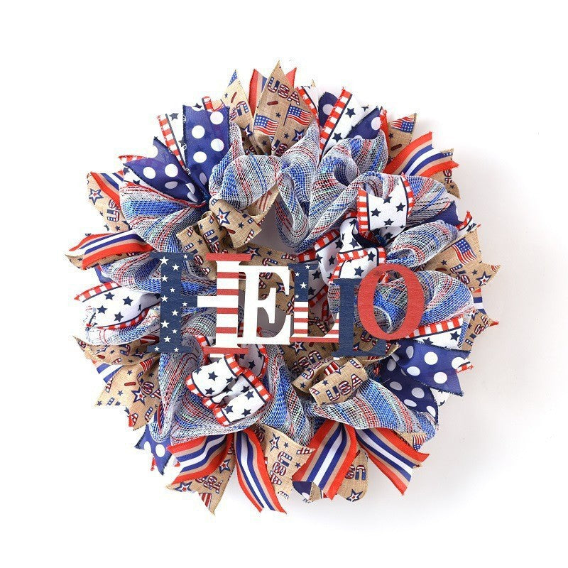 Unisex decorative country house door wreath with overlapping wooden stars and multiple ribbon bows Kalsten