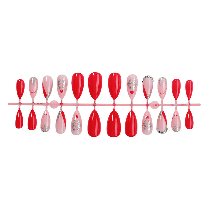 Artistic Press-On Nail Set with Heart and Glitter Accents kalsten