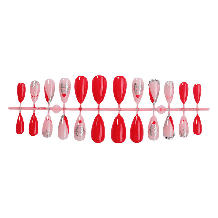 Artistic Press-On Nail Set with Heart and Glitter Accents kalsten