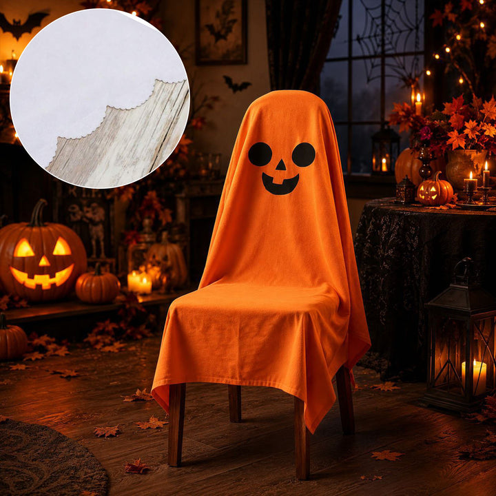 Halloween Chair Cover made of Cotton with Spooky Face and Zigzag Hem