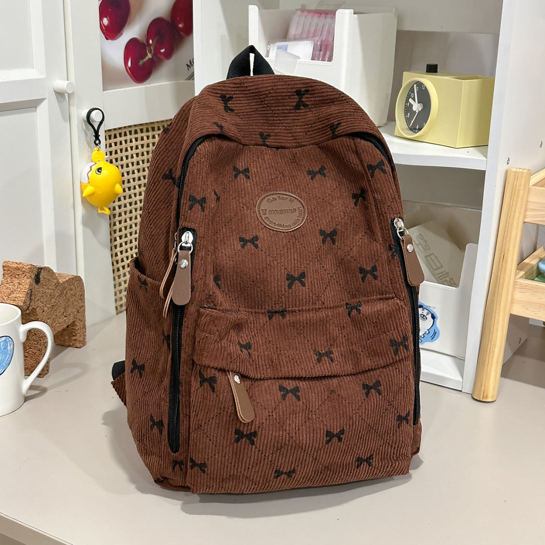 Bow-Embellished Corduroy Backpack Kalsten