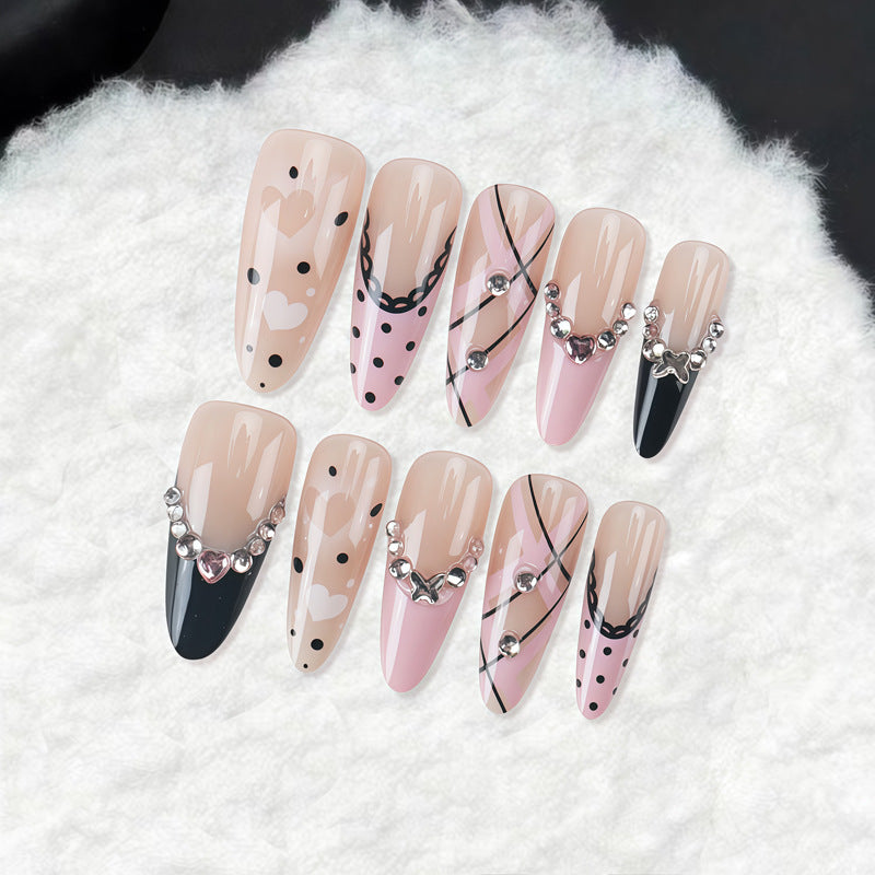 Artistic Press-On Nail Set with Elegant Patterns and Gems Kalsten