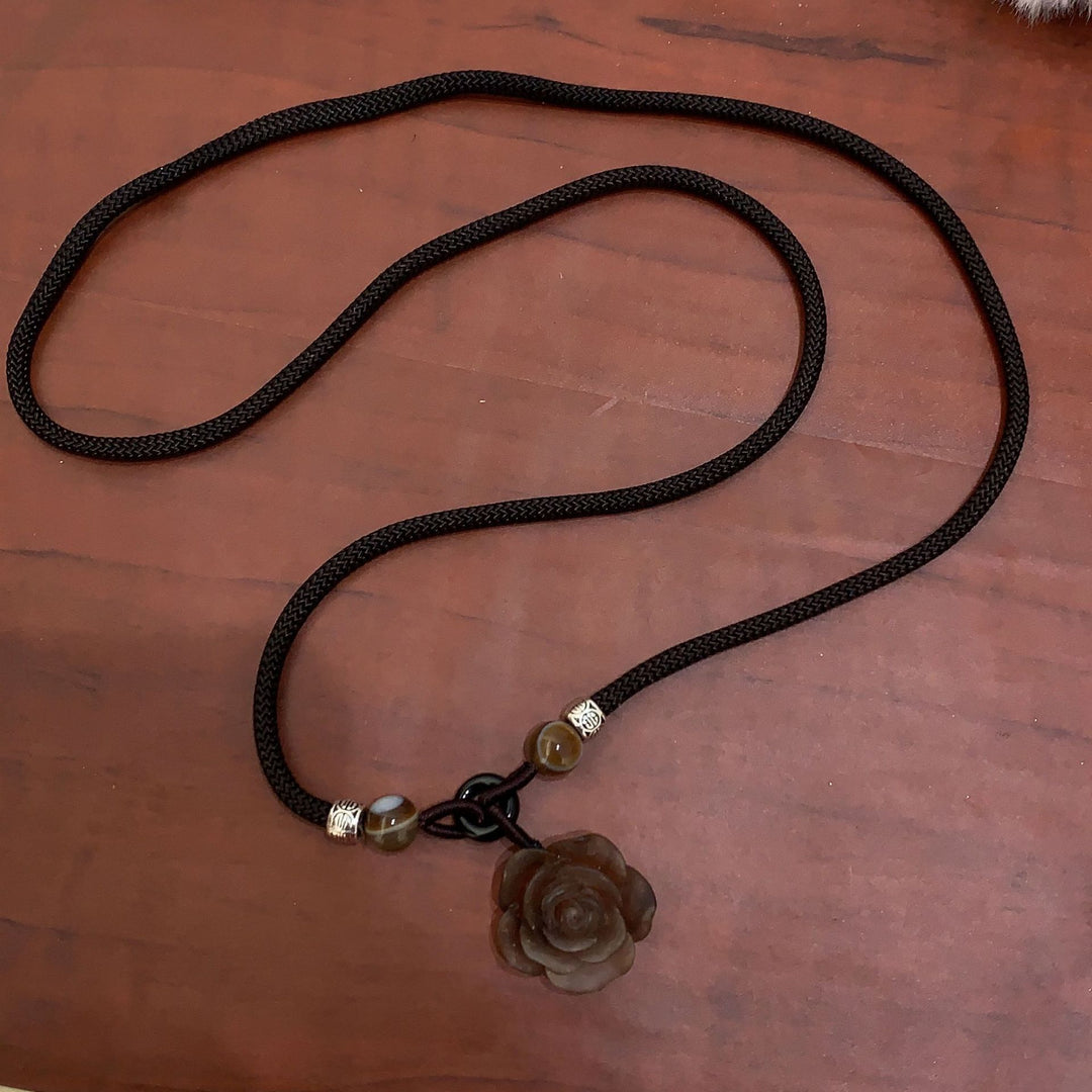 Artistic Carved Rose Pendant Necklace Kalsten