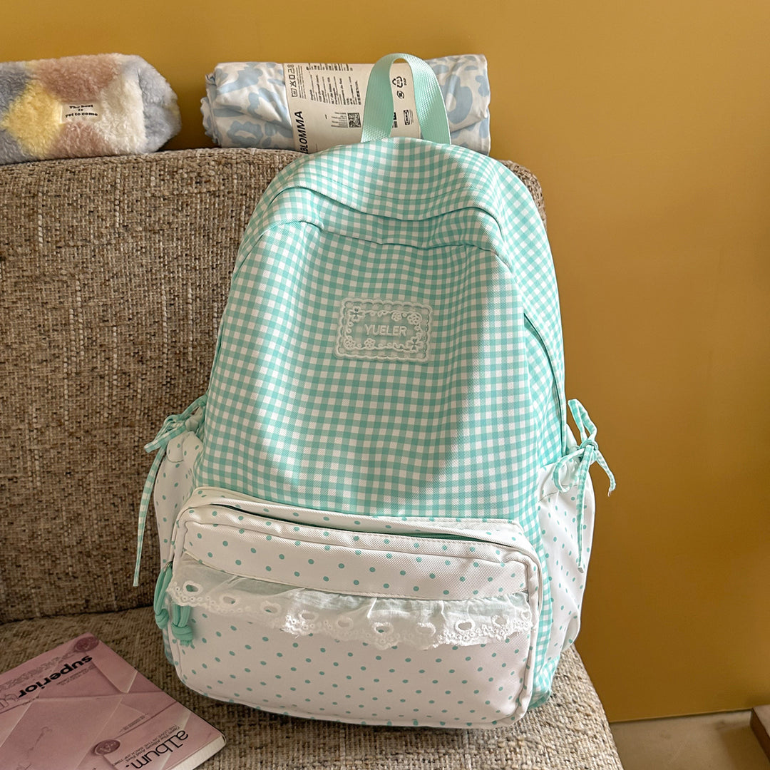 Charming Gingham Print School Backpack Kalsten