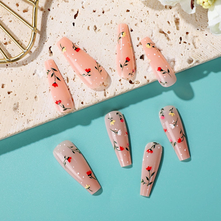 Elegant artificial nails with floral decorations Kalsten