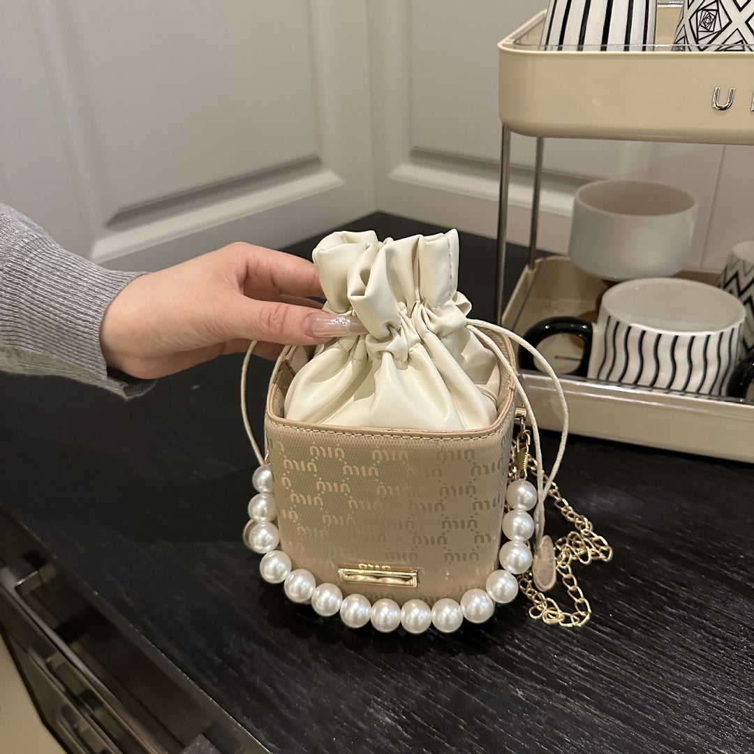 Elegant Pearl-Handled Mini Bucket Bag Kalsten