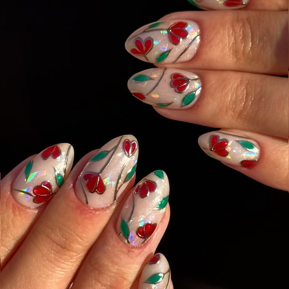 Floral-Designed Press-On Nails Kalsten