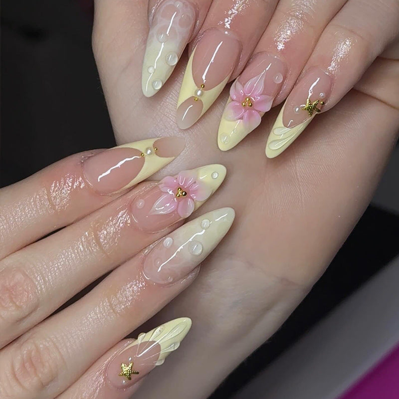 Artistic Press-On Nail Set with Floral Design Kalsten