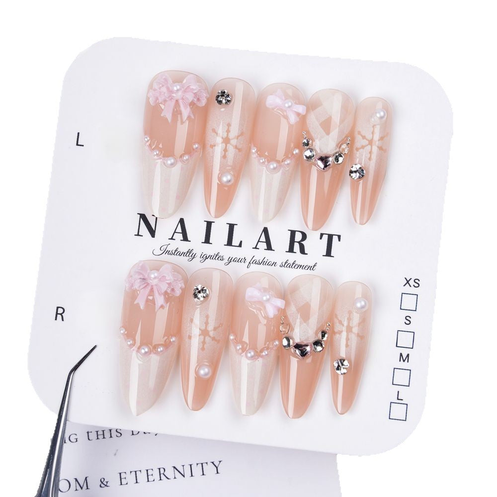 Decorative Press-On Nail Set with Floral and Gemstone Accents Kalsten