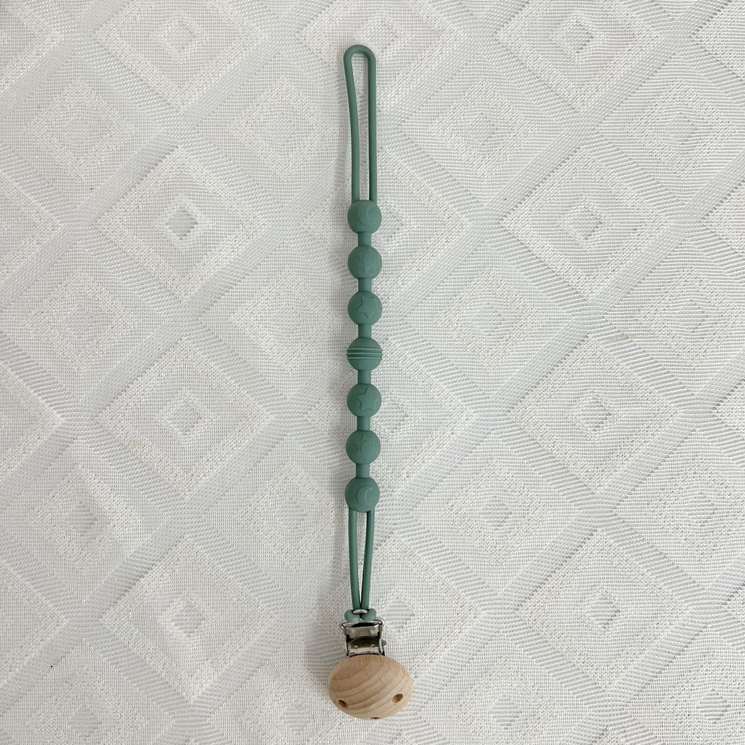 Silicone Beaded Pacifier Lanyard with Wooden Safety Clip
