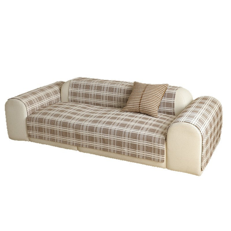 Stretch Sofa Cover with Checked Jacquard Pattern and Removable Armrest Covers Kalsten