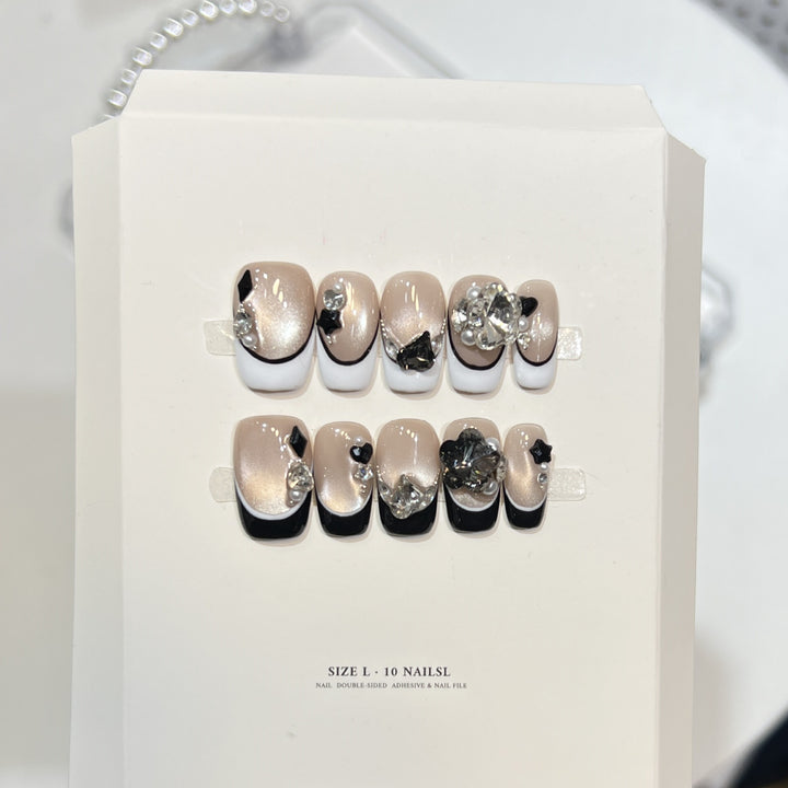 Decorative Press-On Nails with Elegant Gemstone Accents Kalsten
