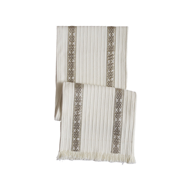 Woven table runner made of cotton blend with textured waffle weave and contrasting center strip Kalsten