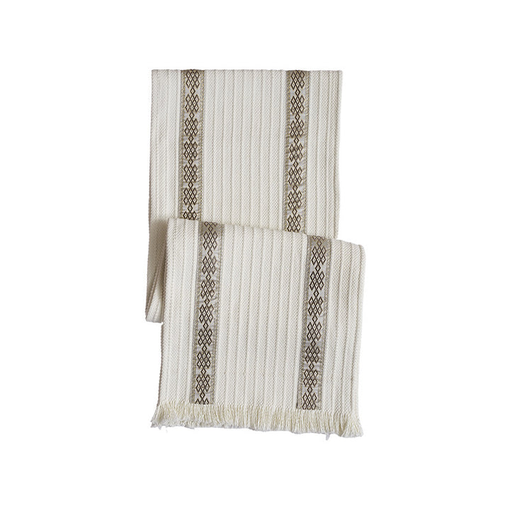 Woven table runner made of cotton blend with textured waffle weave and contrasting center strip Kalsten