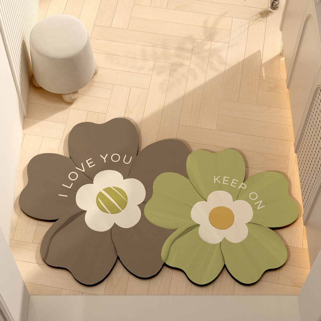 Whimsical Floral Motif Memory Foam Bath Mat