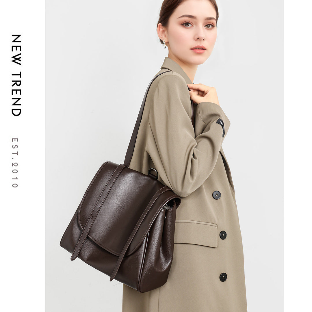 Structured Flap-Top Leather Shoulder Satchel with Convertible Straps