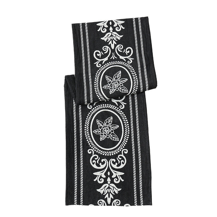 longer lighter ornamental scarf with floral jacquard structure