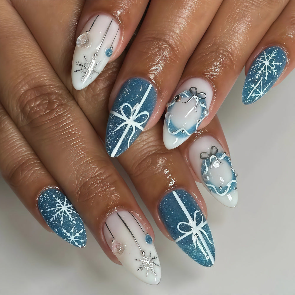 Artificial nails in elegant winter design with glitter accents Kalsten