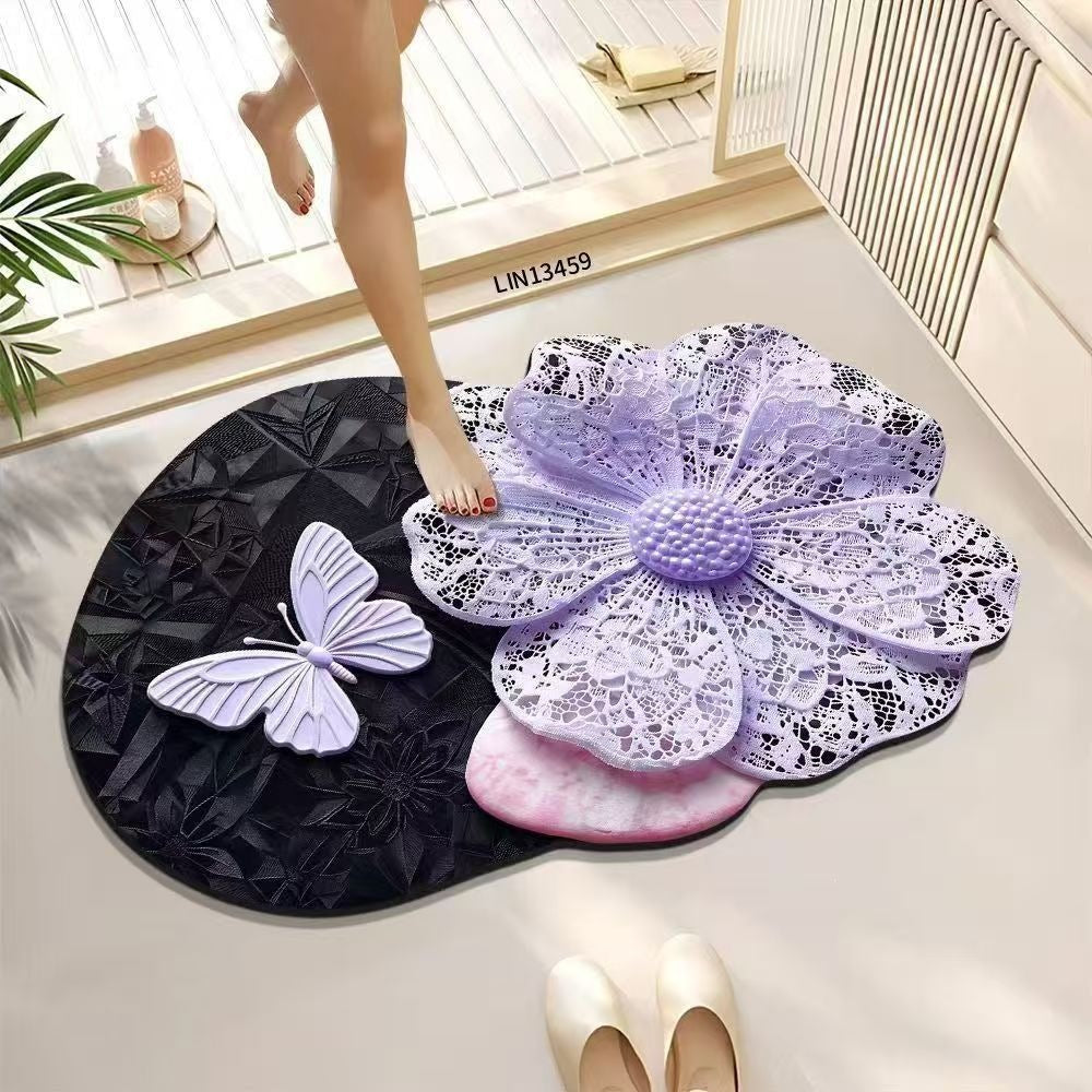 Floral Lace Design Bathroom Mat