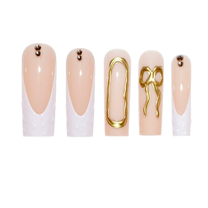 Artistic 3D Press-On Nail Set with Decorative Gold Accents Kalsten