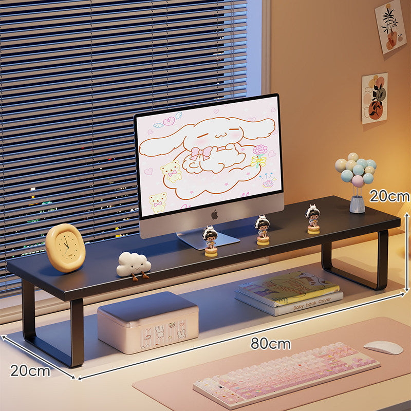 Elevated Monitor Riser Stand with Wood-Effect Top Metal Frame and Under-Shelf Storage