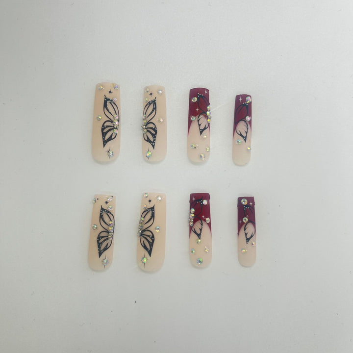 Artistic Long Nail Extensions with Butterfly Design Kalsten
