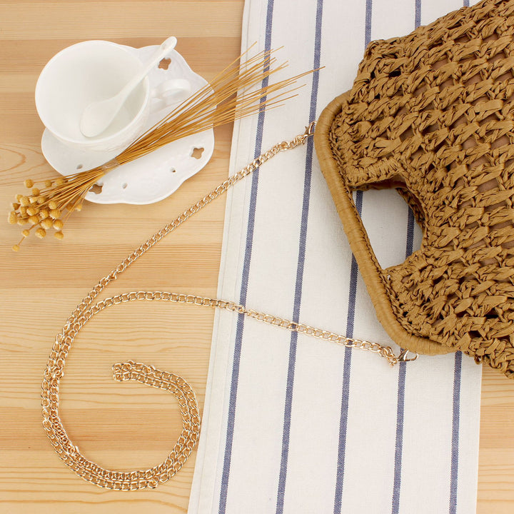 Beach Shoulder Bag Made of Natural Weave with Elegant Chain Decoration Kalsten