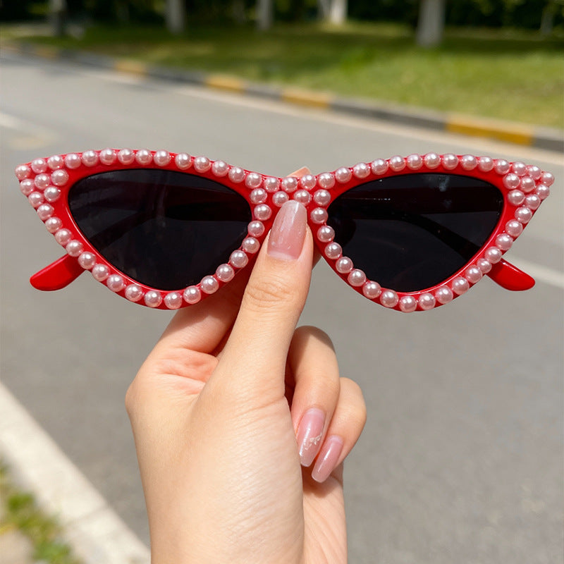 Pearl-Embellished Cat Eye Sunglasses Kalsten