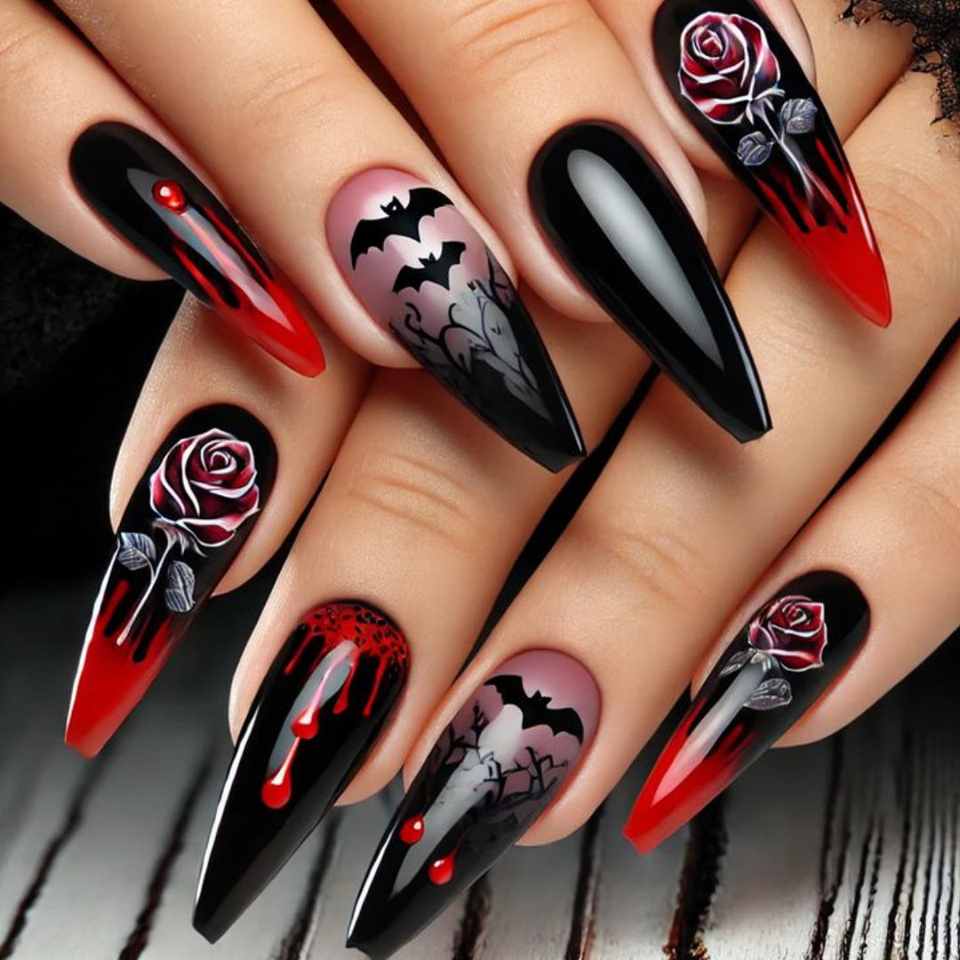 Gothic-Themed Stiletto Nail Art Extensions Kalsten