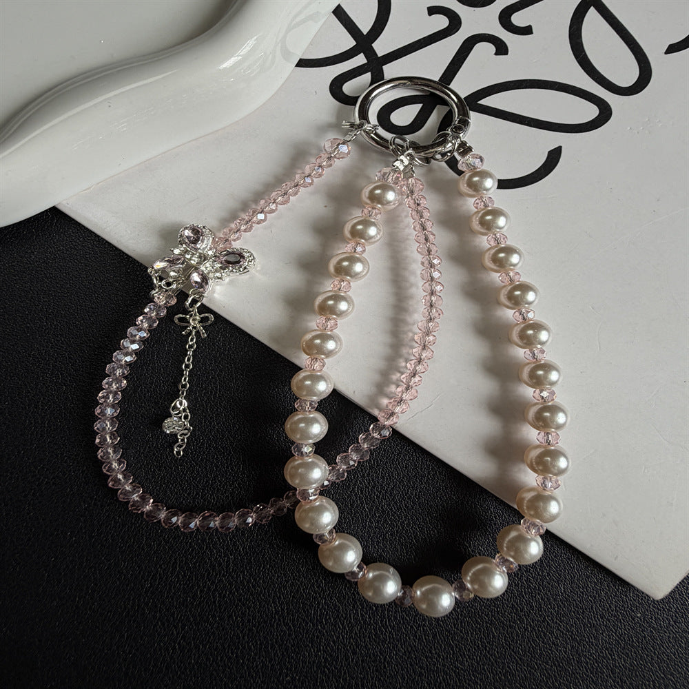 Elegant Pearl and Crystal Charm Phone Lanyard Kalsten
