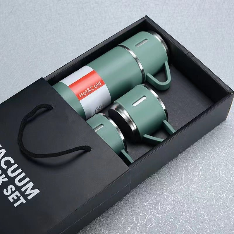 Women’s stainless steel vacuum flask with two accompanying cups Kalsten