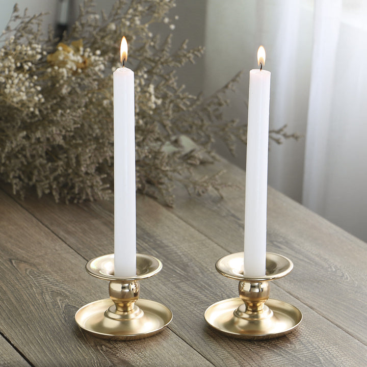 Vintage-Inspired Solid Metal Candlestick Holder with Wide Drip Tray and Flared Cup Kalsten