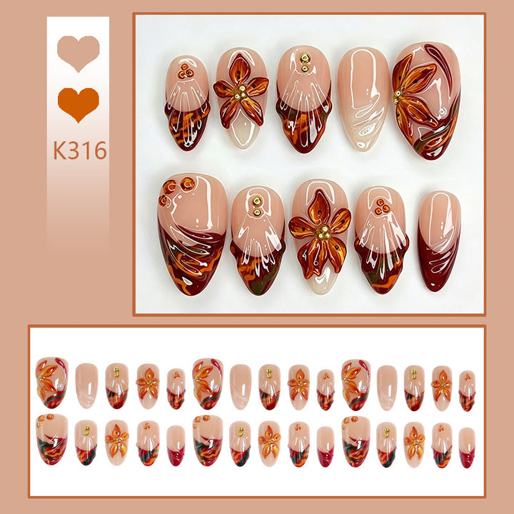Art nail set with floral 3D applications and elegant glitter elements Kalsten