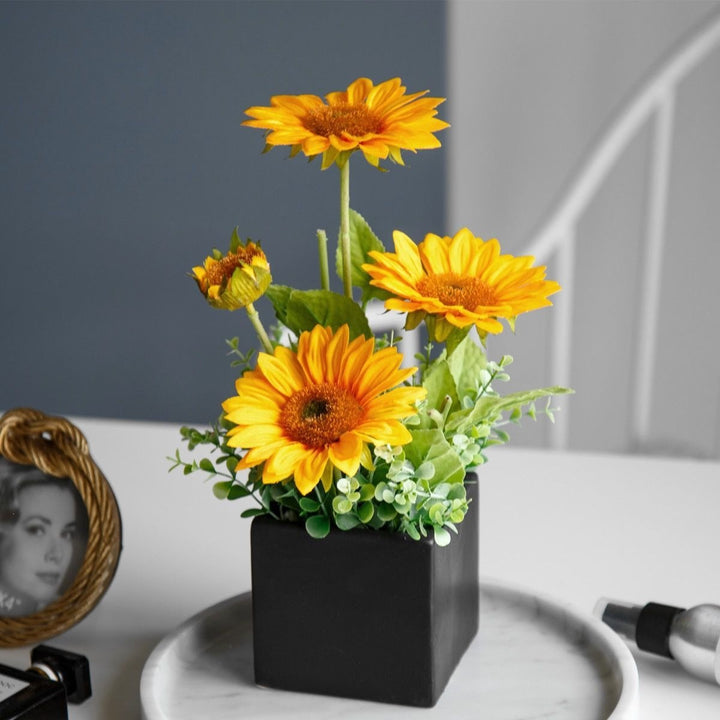 Lifelike Floral Arrangement in Decorative Square Planter