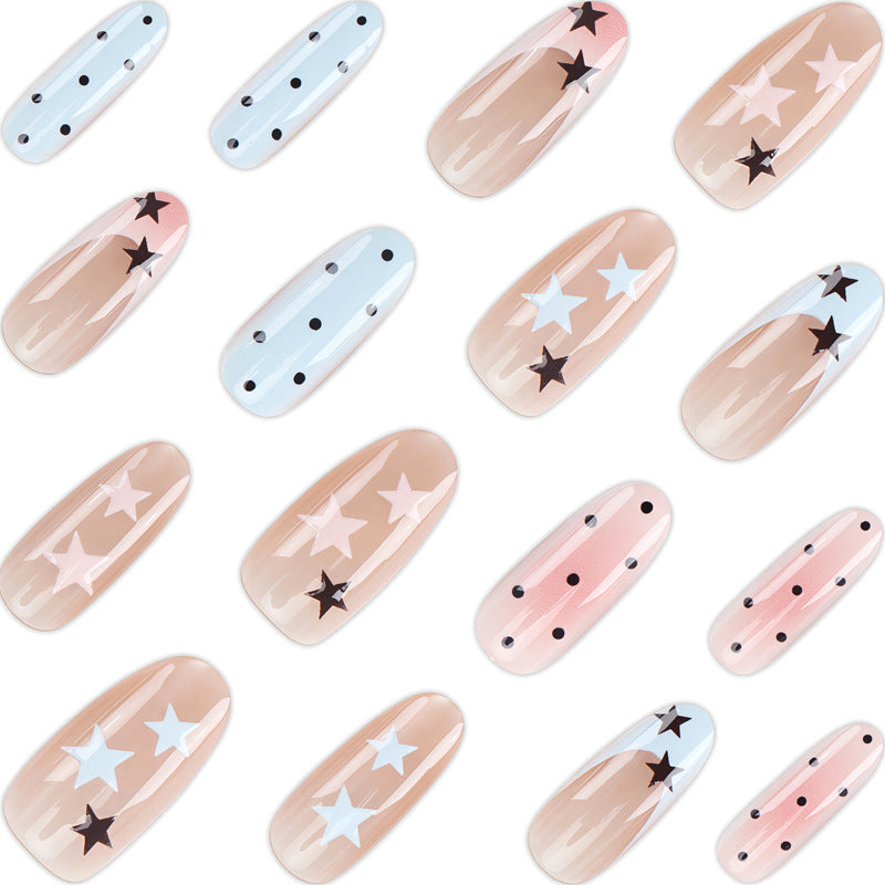 Artistic Press-On Nail Set with Star and Dot Designs Kalsten