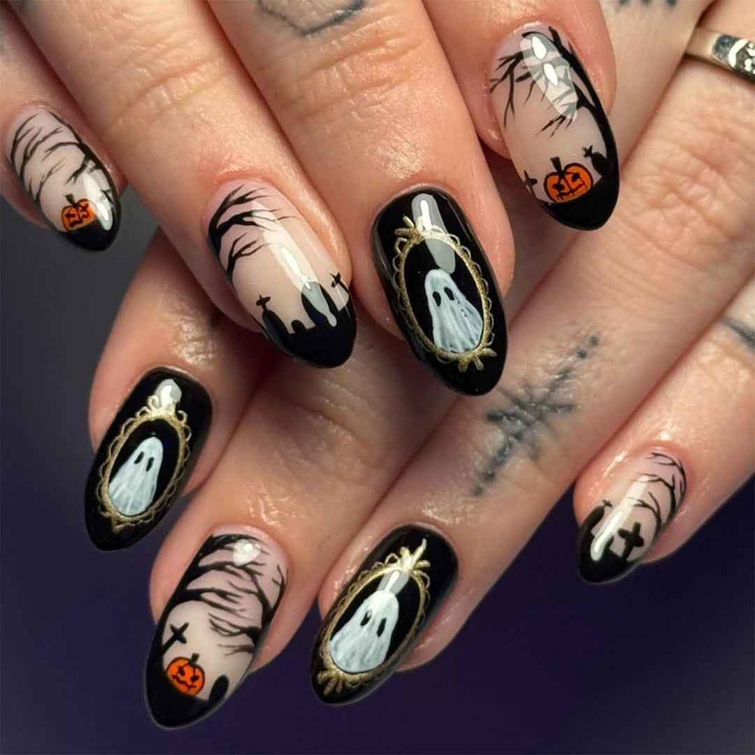 Creative Halloween Nail Art Set with Ghost and Pumpkin Designs Kalsten