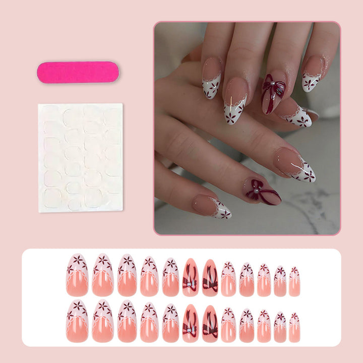Artificial nail set with elegant bow and flower details Kalsten