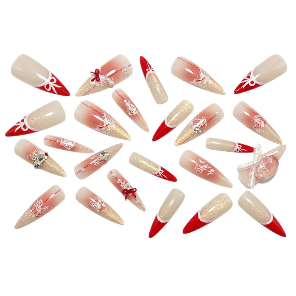 Artificial nails with romantic bow and lace design Kalsten