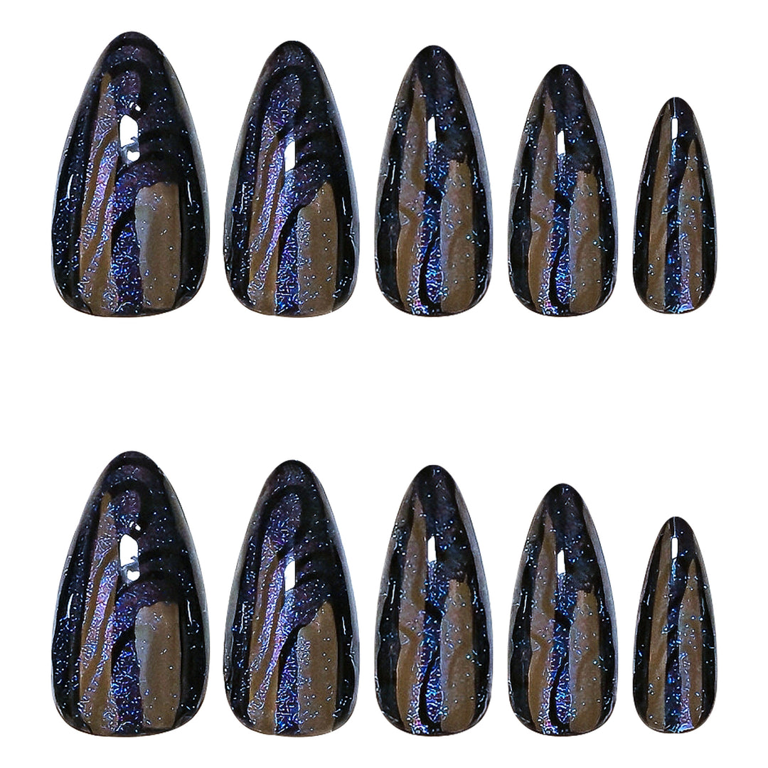 Artistic stiletto nails with shimmering effects Kalsten