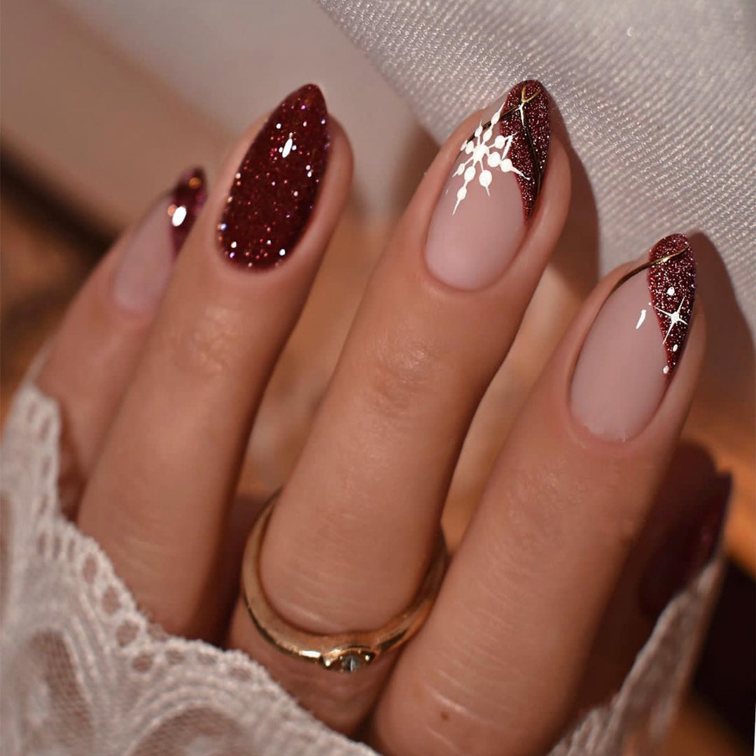 Glamorous Press-On Nail Set with Glitter Accent and Almond Shape Kalsten