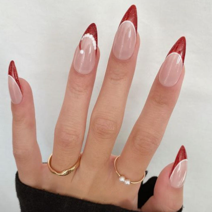 Artistic French Tip Press-On Nails with Glitter Accents Kalsten