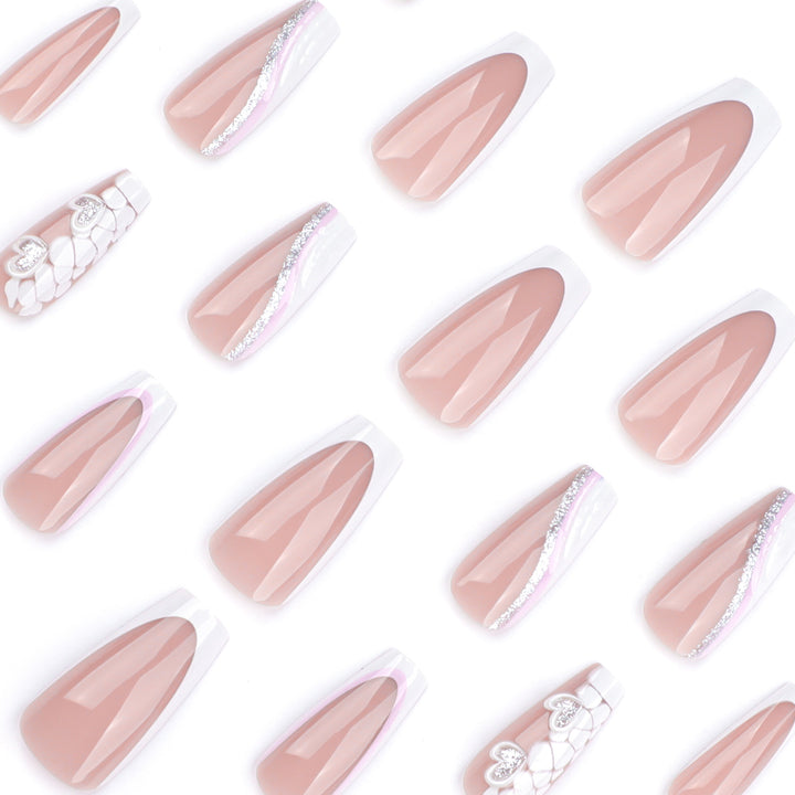 Artful Nail Extensions with Heart Design and Glitter Accents Kalsten