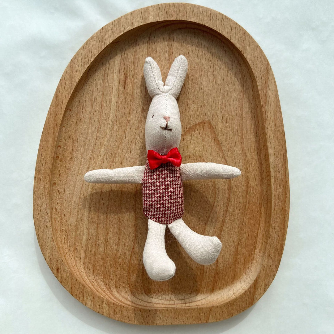 Soft Linen Rabbit Comforter Doll with Pink Gingham Dress and Satin Bow