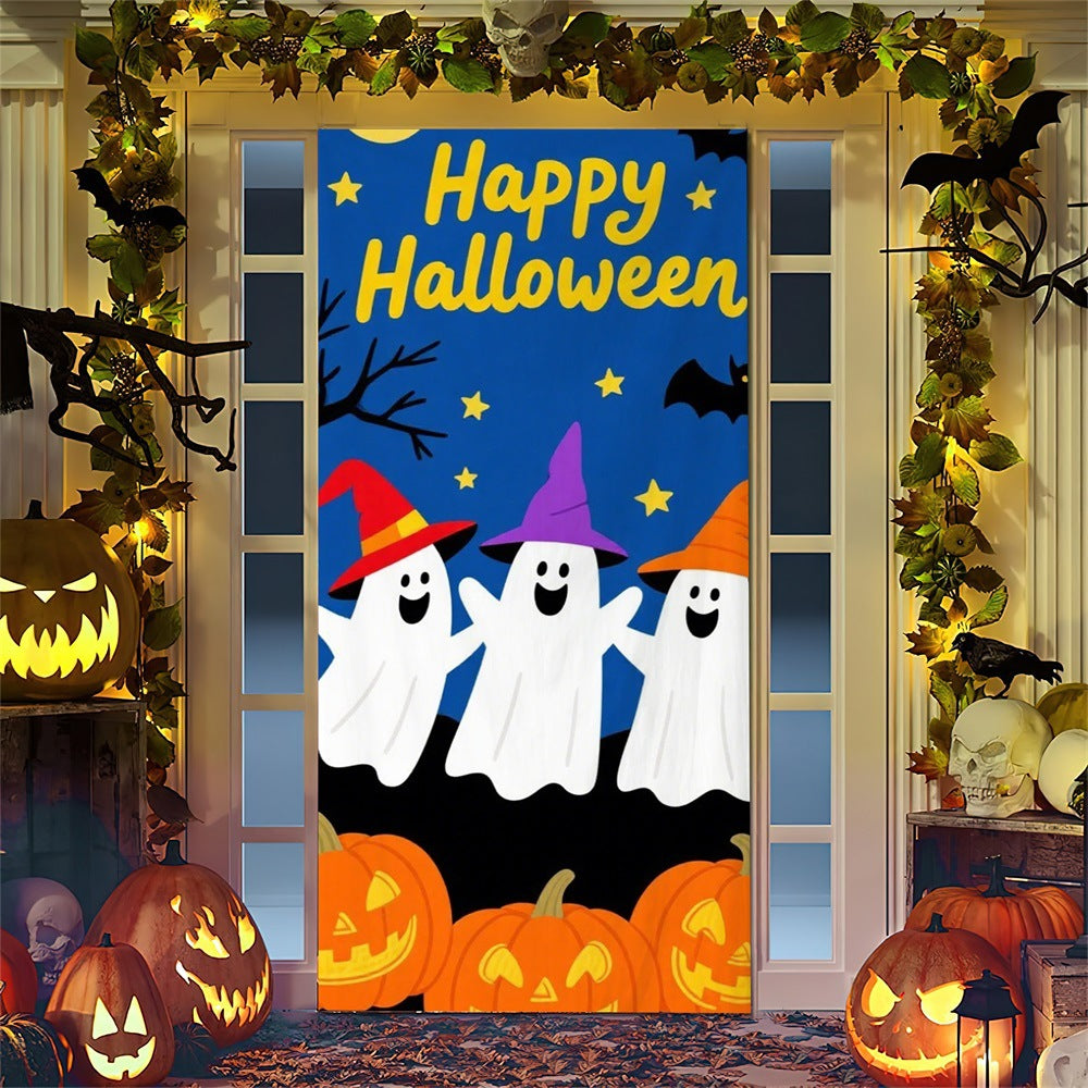 Halloween door poster with large-format Grim Reaper illustration and reusable PVC tarp fabric