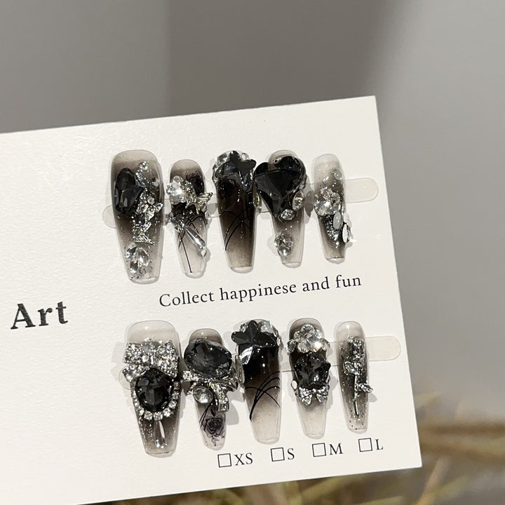 Glamorous Decorative Press-On Nail Art Set with Crystal Accents