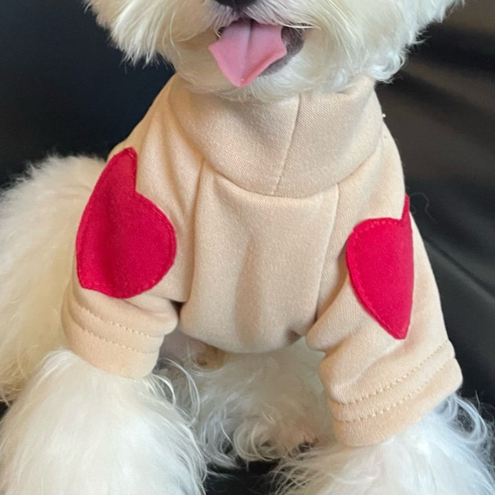 Fleece-Lined Dog Sweater with Heart El Patch