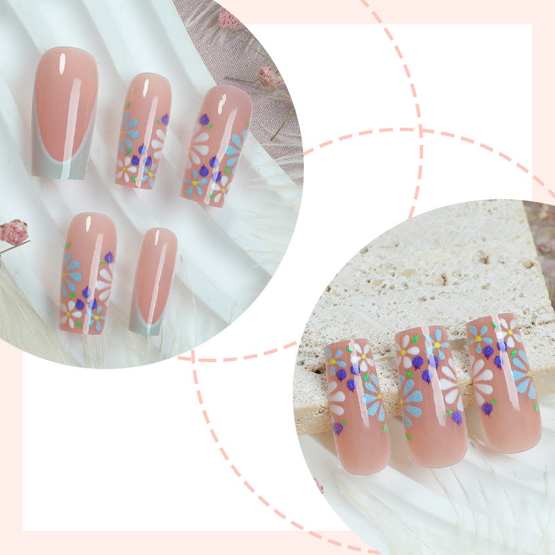 Decorative Press-On Nail Set with Floral and Glossy Accents kalsten