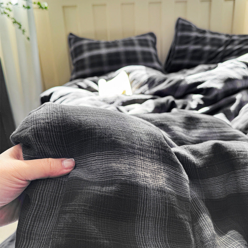 Bedding set made of cotton gauze with fine check pattern and washed vintage finish
